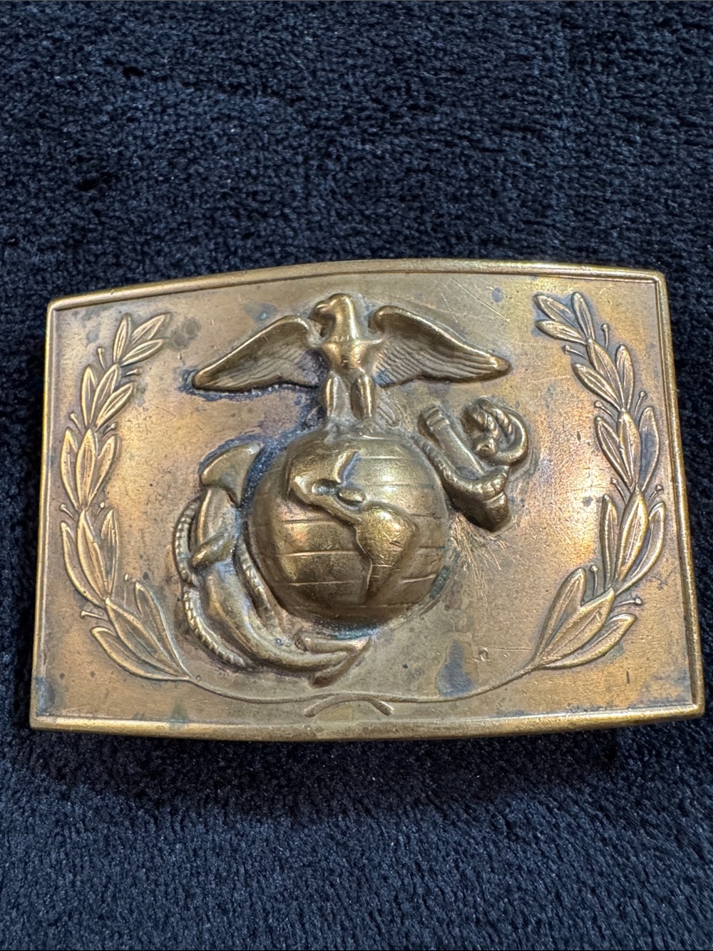 Antique Brass Marine Corps Eagle Globe and Anchor Belt Buckle